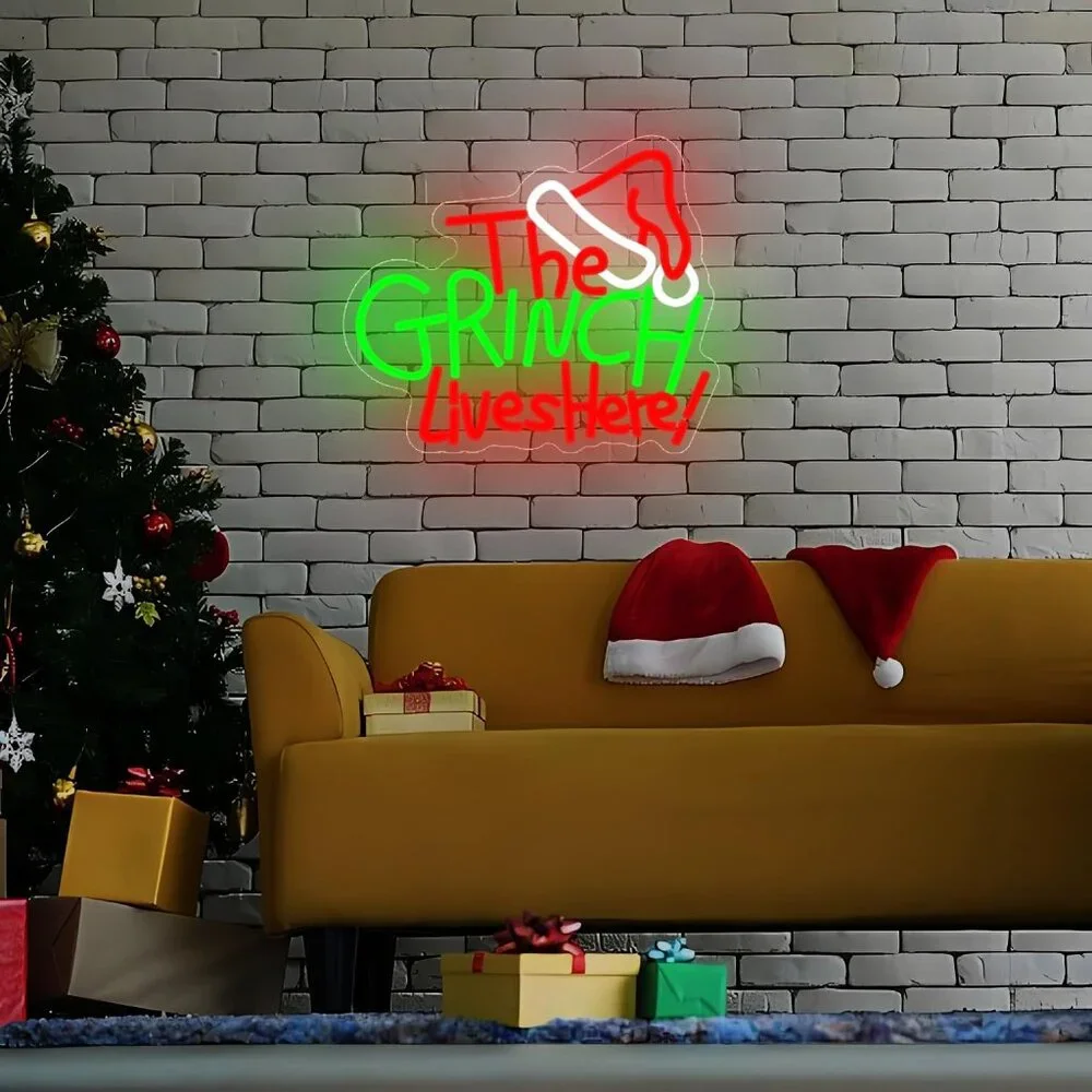 Christmas Live Here Neon Sign  Led Candy Dimmable Light Up Sign for Party Kids